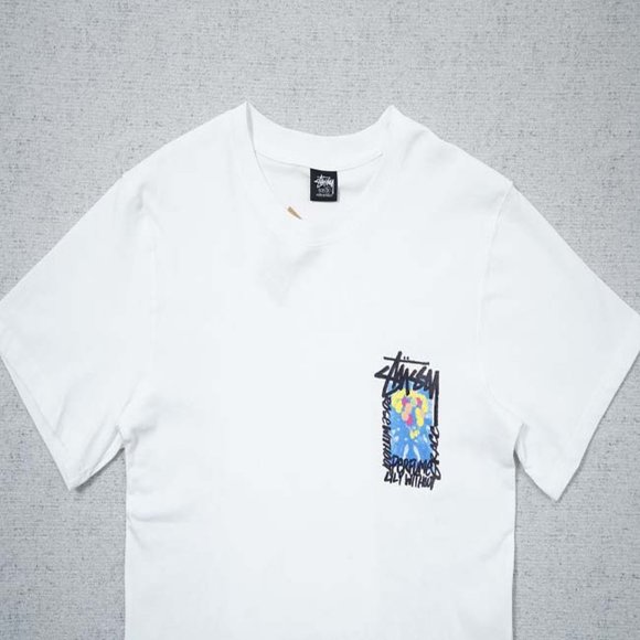 STUSSY Rear Logo Bouquet T-Shirt - White Short Sleeve - Picture 6 of 13